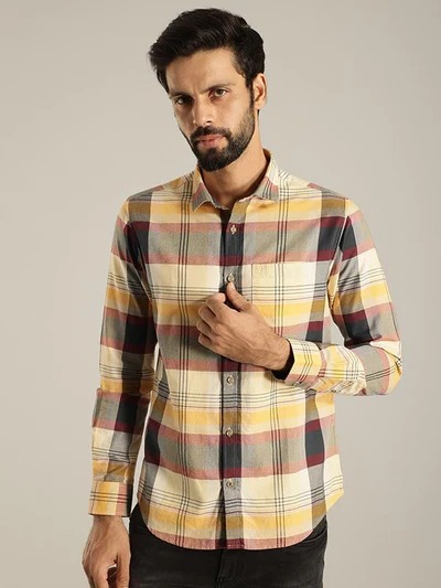 Indian Terrain Men's Slim Fit Full Sleeve Checkered Multicolor Shirt